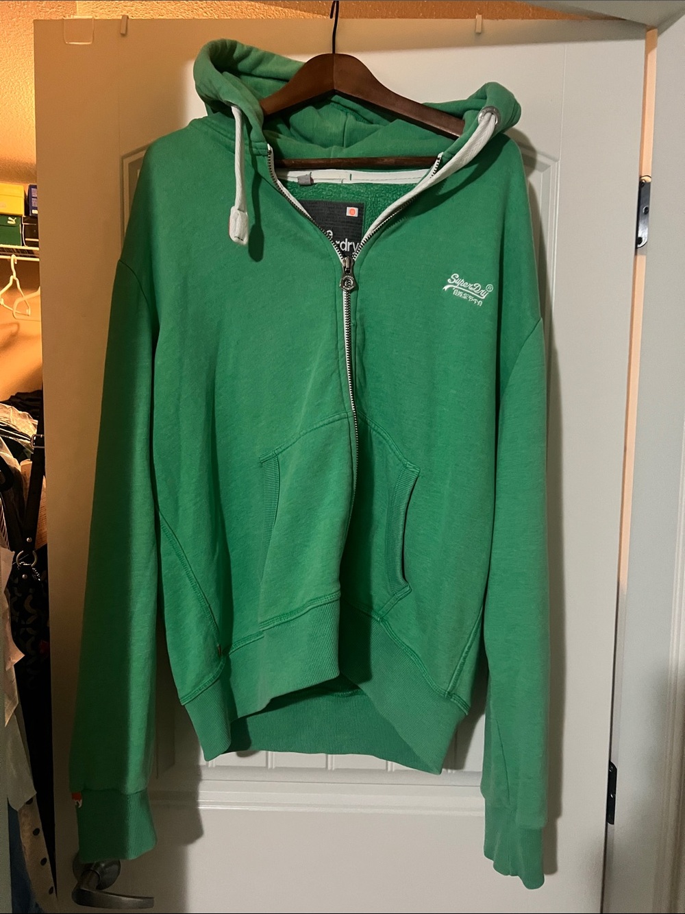 Superdry Green Full-Zip Hoodie with White Trim